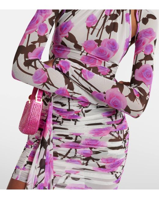 David Koma Pink Floral Ruched Minidress