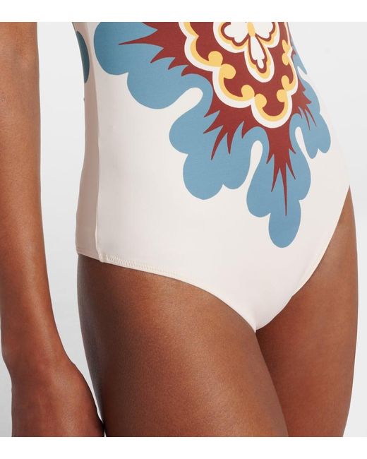 LaDoubleJ White Goddess Printed One-Shoulder Swimsuit