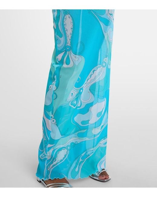Emilio Pucci Blue Orchidee Sheer Maxi Dress