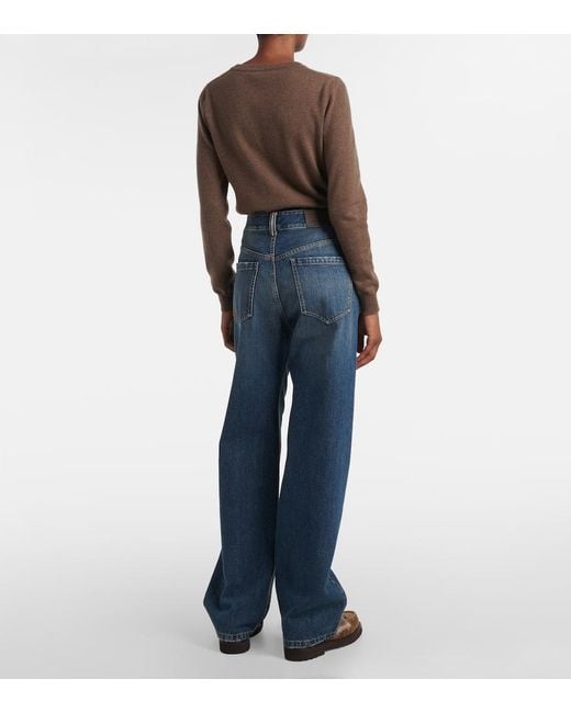 Brunello Cucinelli Blue High-Rise Wide-Leg Jeans Monili