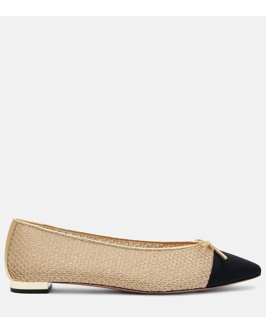 Aquazzura Natural Gioia Leather-Trimmed Ballet Flats