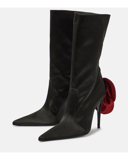 Magda Butrym Black Floral-Applique Satin Sock Boots