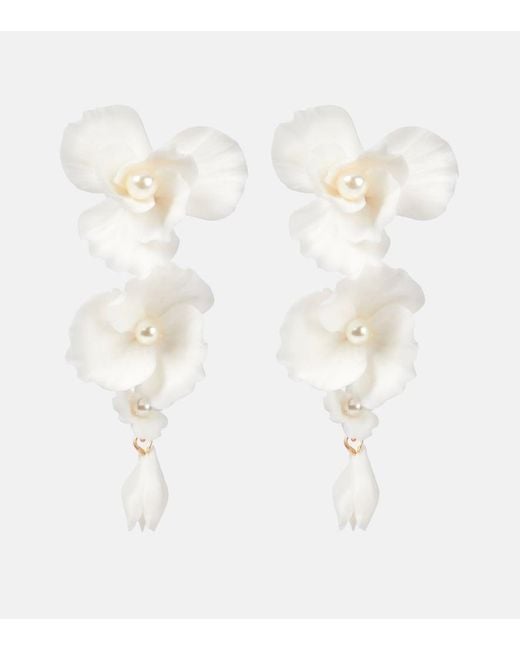 Jennifer Behr White Mariam Floral Drop Earrings