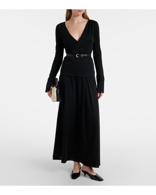 Max Mara Black Adagio Virgin Wool Wrap Top