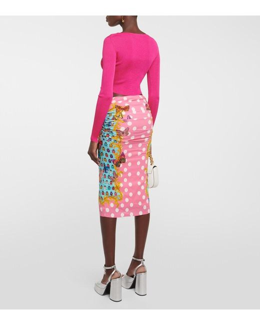 Versace Multicolor Printed Draped Midi Skirt