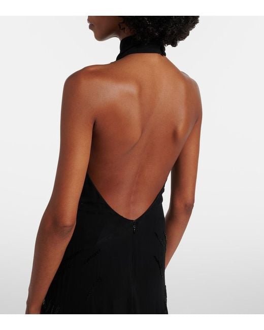 Blumarine Black Embellished Georgette And Lace Maxi Dress