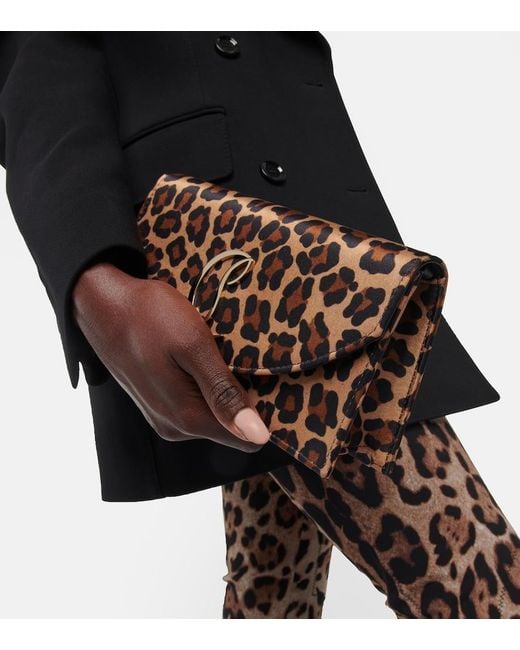 Christian Louboutin Brown Loubi54 Leopard-Print Satin Clutch