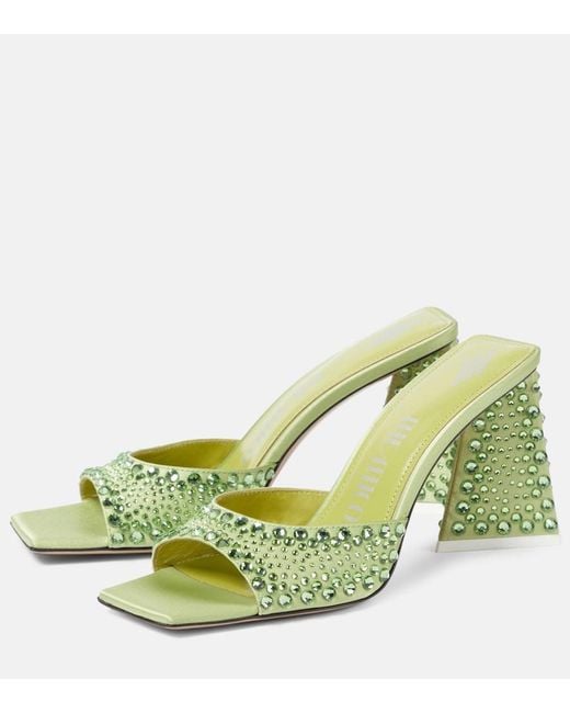 The Attico Green Mini Devon Embellished Satin Mules