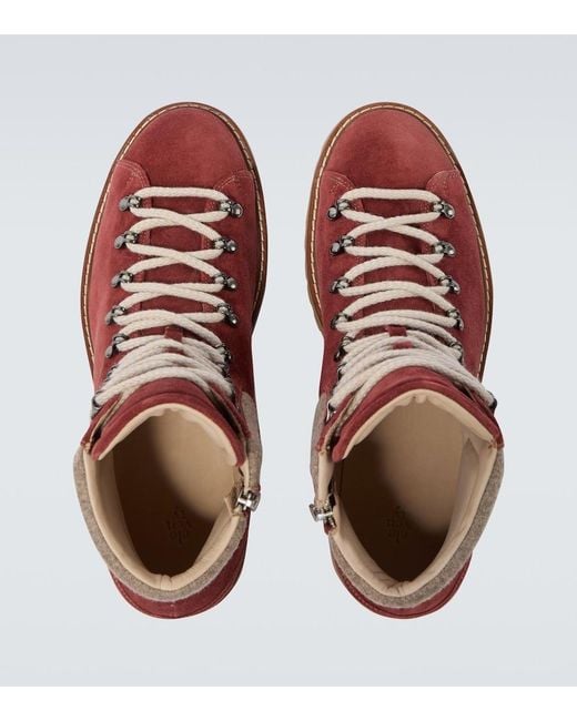 Eleventy Red Suede Lace-Up Boots for men