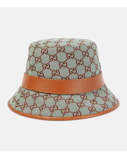 Gucci Gray Jago GG Leather-trimmed Bucket Hat
