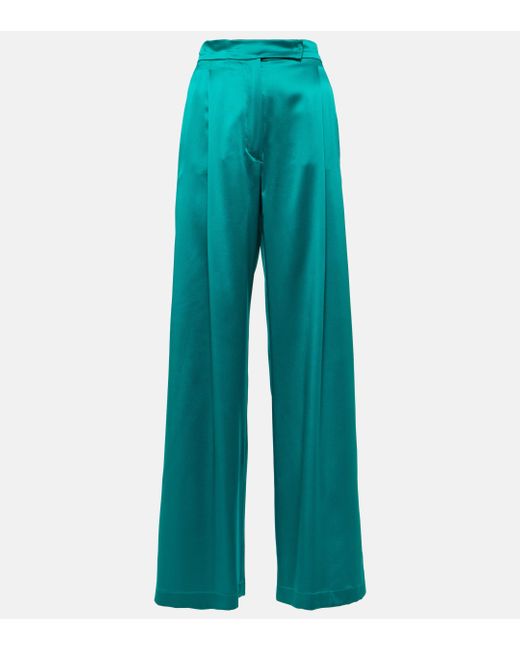 Max Mara Blue Elegante Fiesta Silk Wide-leg Pants