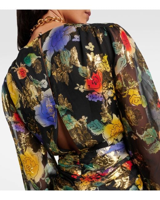 Robe longue Meera en soie melangee Rixo en coloris Black