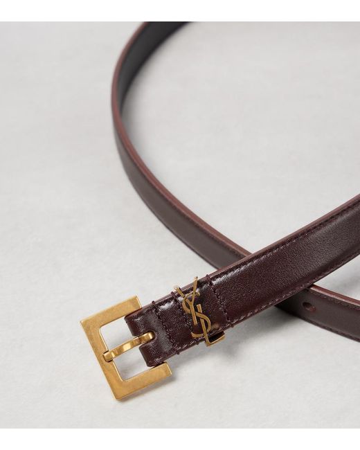 Saint Laurent Brown Cassandre Slim Leather Belt