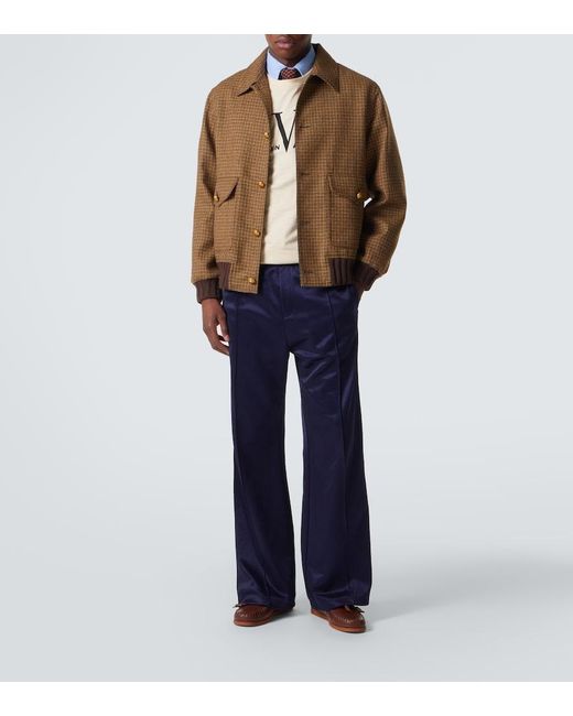 Valentino Brown Houndstooth Virgin Wool Bomber Jacket for men