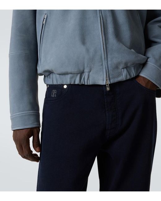 Brunello Cucinelli Blue Leather Blouson Jacket for men