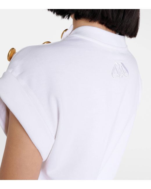 Alexander McQueen White Embellished Cotton Jersey Top