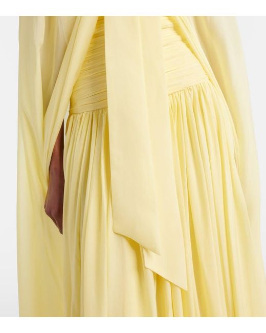 La Fuori Yellow Draped Cape And Gown Set