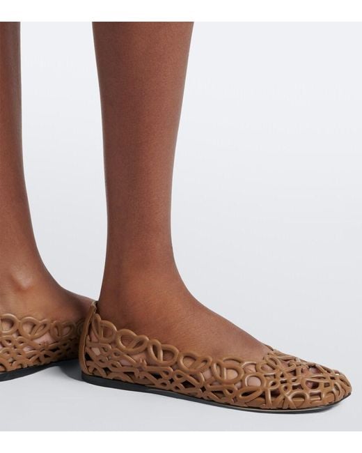 Loewe Brown Petal Anagram Leather Ballet Flats
