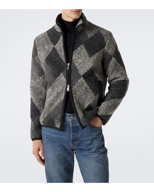 Moncler Black Argyle Wool-Blend Jacket for men