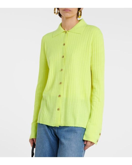 Lisa Yang Green Aria Ribbed-knit Cashmere Cardigan
