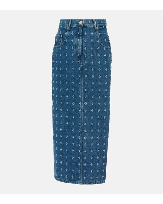 Falda larga de denim adornado Nina Ricci de color Blue