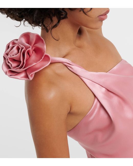 Robe longue asymetrique en soie a fleurs Magda Butrym en coloris Pink