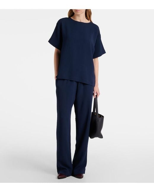 Asceno Blue Aurelia Crepe Straight Pants