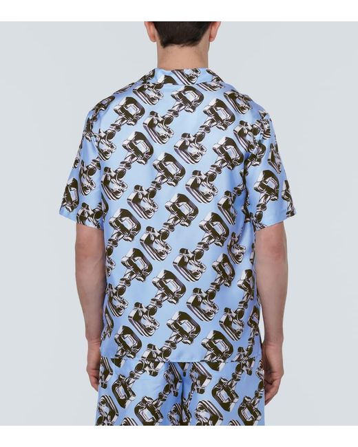 Camicia bowling Horsebit in seta di Gucci in Blue da Uomo