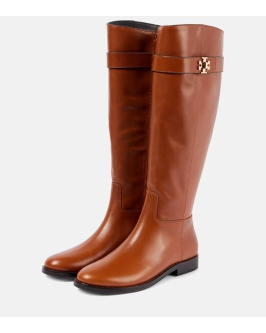 Tory Burch Brown T Lock Leather Knee-high Boots