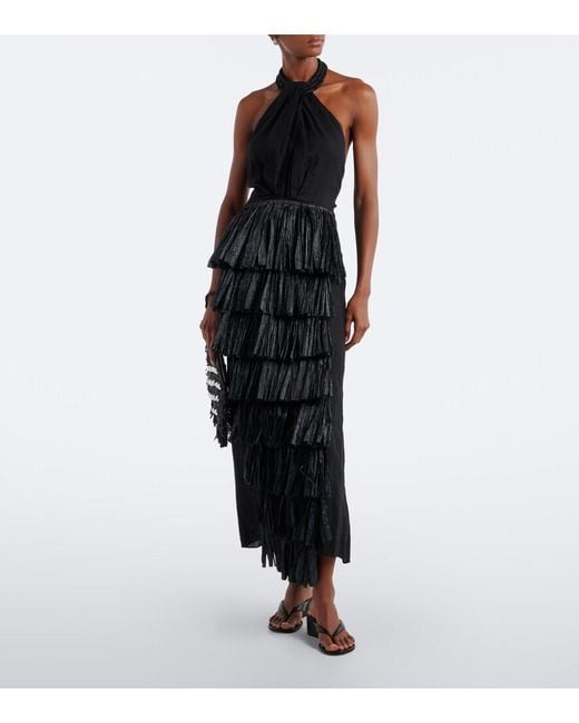 Johanna Ortiz Black Embellished Linen Dress