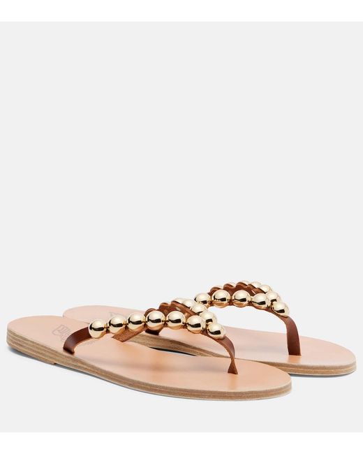 Ancient Greek Sandals Pink Endoxi Studded Leather Thong Sandals