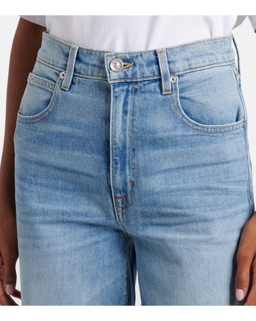 SLVRLAKE Denim Blue London Cropped High-Rise Straight Jeans
