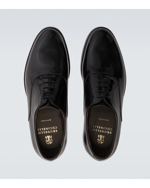 Brunello Cucinelli Black Leather Oxford Shoes for men