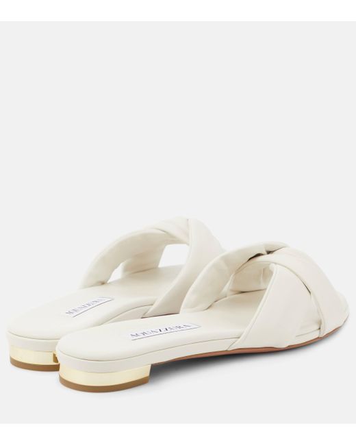Aquazzura White Olie Leather Slides