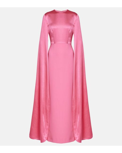 Solace London Pink Adley Caped Crepe Gown