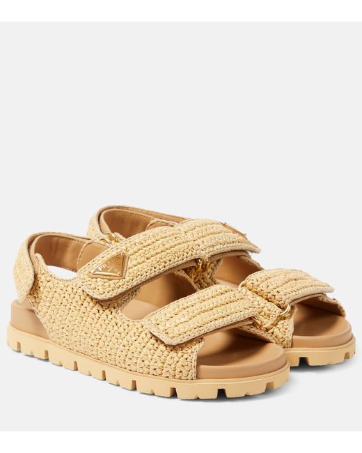 Prada Natural Brand-Plaque Chunky-Sole Woven Sandals