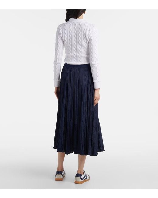 Polo Ralph Lauren Blue Crushed Satin Midi Skirt