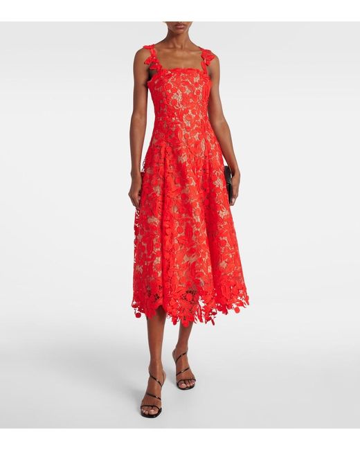 Oscar de la Renta Red Guipure Lace Cocktail Dress