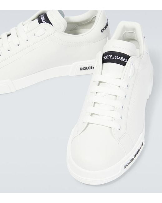 Dolce & Gabbana White Leather Sneakers With Lateral Logo Patch for men