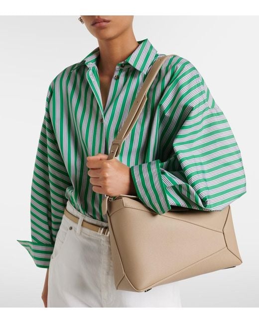 Loewe White Puzzle Edge Medium Leather Top-Handle Bag