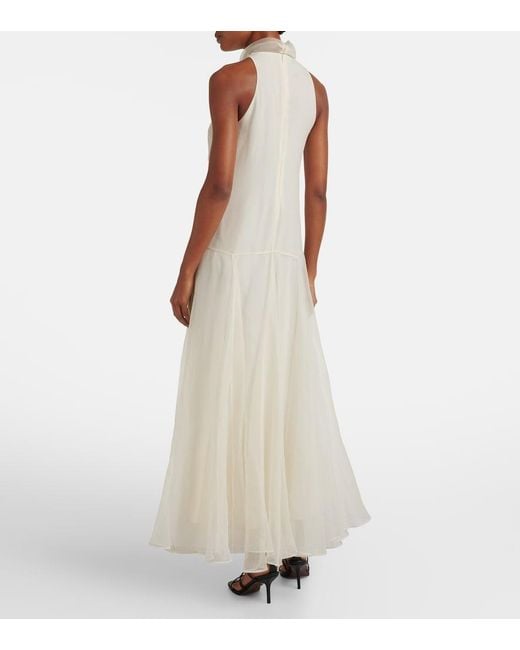 Brunello Cucinelli White Monili Silk Maxi Dress