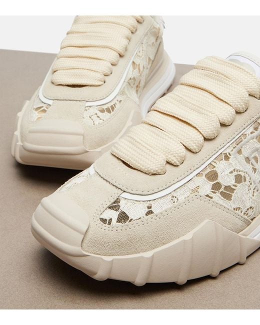 Dolce & Gabbana Natural Runner Suede-Trimmed Lace Sneakers