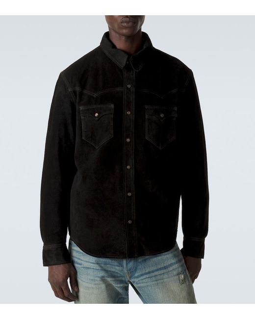 RRL Black Suede Western Shirt for men