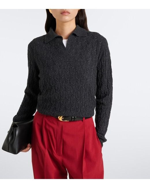 Jardin Des Orangers Blue Cable-Knit Cashmere Polo Sweater