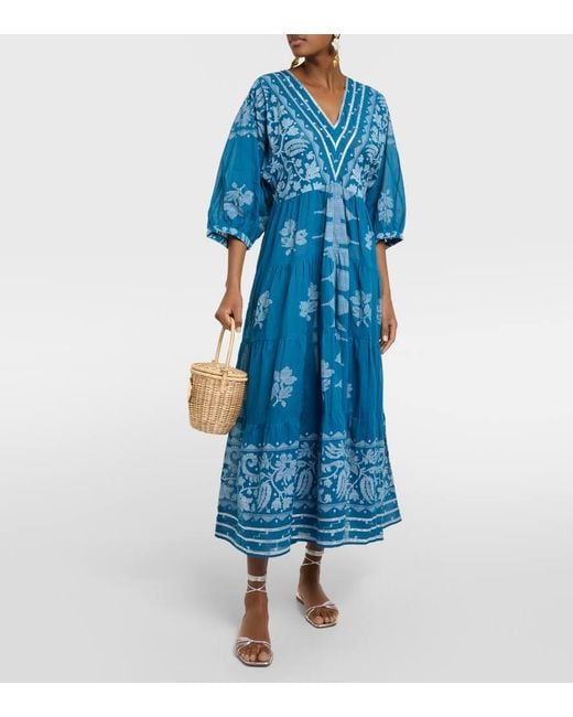 Juliet Dunn Blue Bedrucktes Maxikleid Dhaka aus Baumwolle