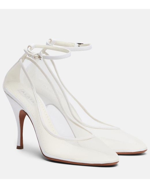 Alaïa White Grosgrain-Trimmed Mesh Pumps