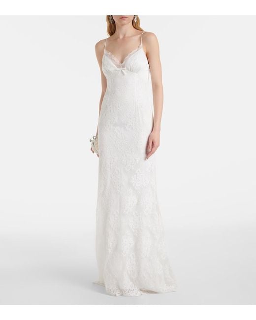 Self-Portrait White Strappy Floral Lace Gown