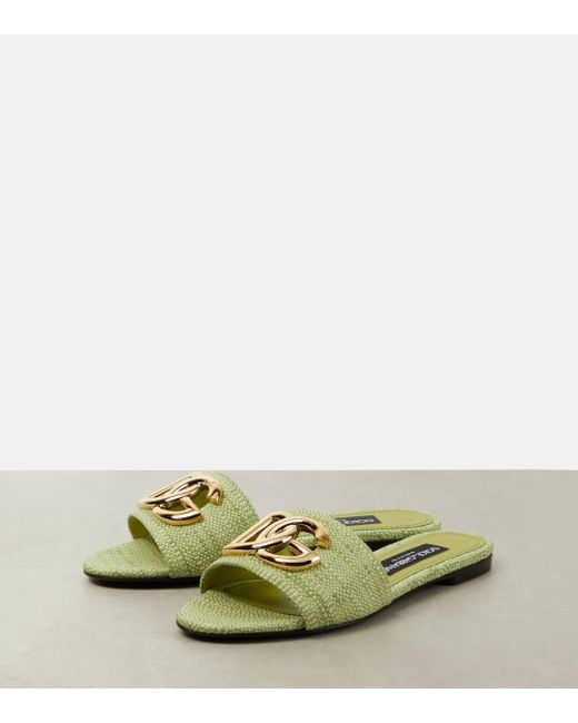 Dolce & Gabbana Green Dg Raffia Slides