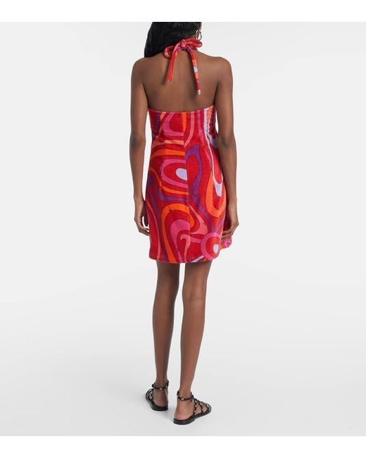 Emilio Pucci Red Marmo Embellished Cotton Terry Minidress