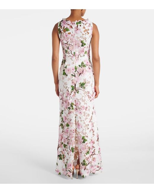 Vestido De Fiesta De Encaje Guipur Floral Oscar de la Renta de color White